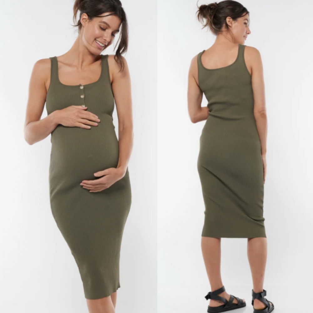 Ribbed Tank Maternity Dress - Olive